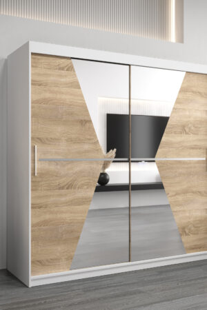 Šatní skříň Abi Ma bílá s dubovými dveřmi