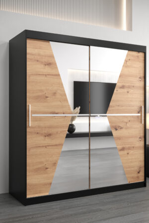 Šatní skříň Abi Ma s černým korpusem a dubovými dveřmi