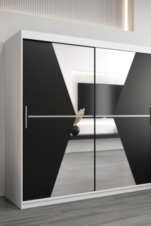 Šatní skříň Abi Ma v bílé barvě s černými dveřmi