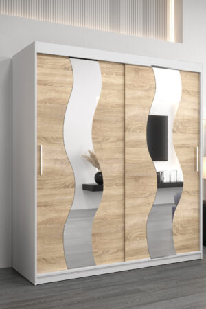Šatní skříň Abi Se v bílé barvě s dubovými dveřmi