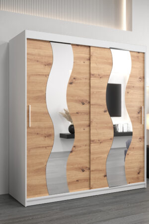 Šatní skříň Abi Se s bílým korpusem a dubovými dveřmi.