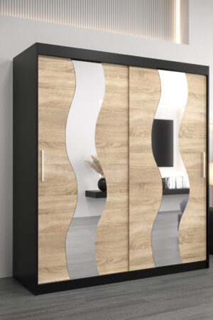 Šatní skříň Abi Se v černé barvě s dubovými dveřmi