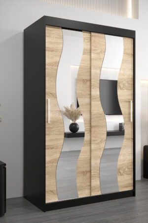 Šatní skříň Abi Se v černé barvě s dubovými dveřmi