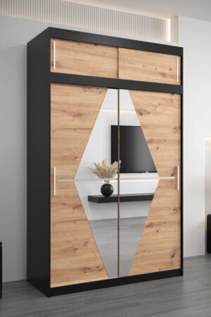 Šatní skříň Abi Bo s černým korpusem a dubartisan dveřmi