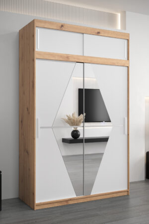 Šatní skříň Abi Bo s nástavcem, dub artisan, bílá