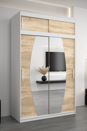 Šatní skříň Abi E0 s bílým korpusem a dubovými dveřmi
