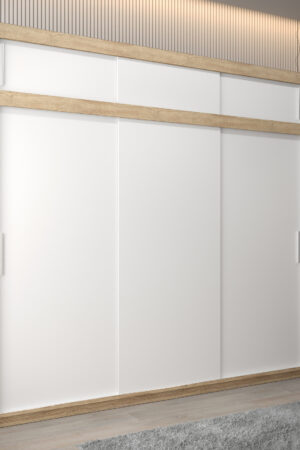 Šatní skříň Abi T0 s nástavcem v dub sonoma a bílými dveřmi.