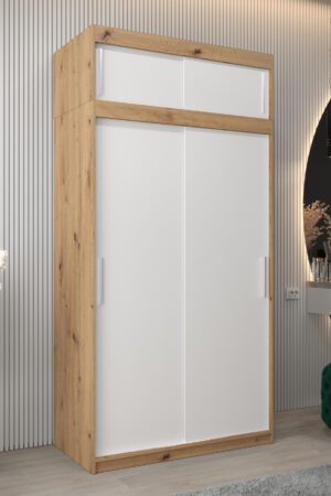 Šatní skříň Abi T0 s nástavcem v dub artisan a bílými dveřmi