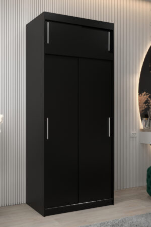 Šatní skříň Abi T0 s černými posuvnými dveřmi