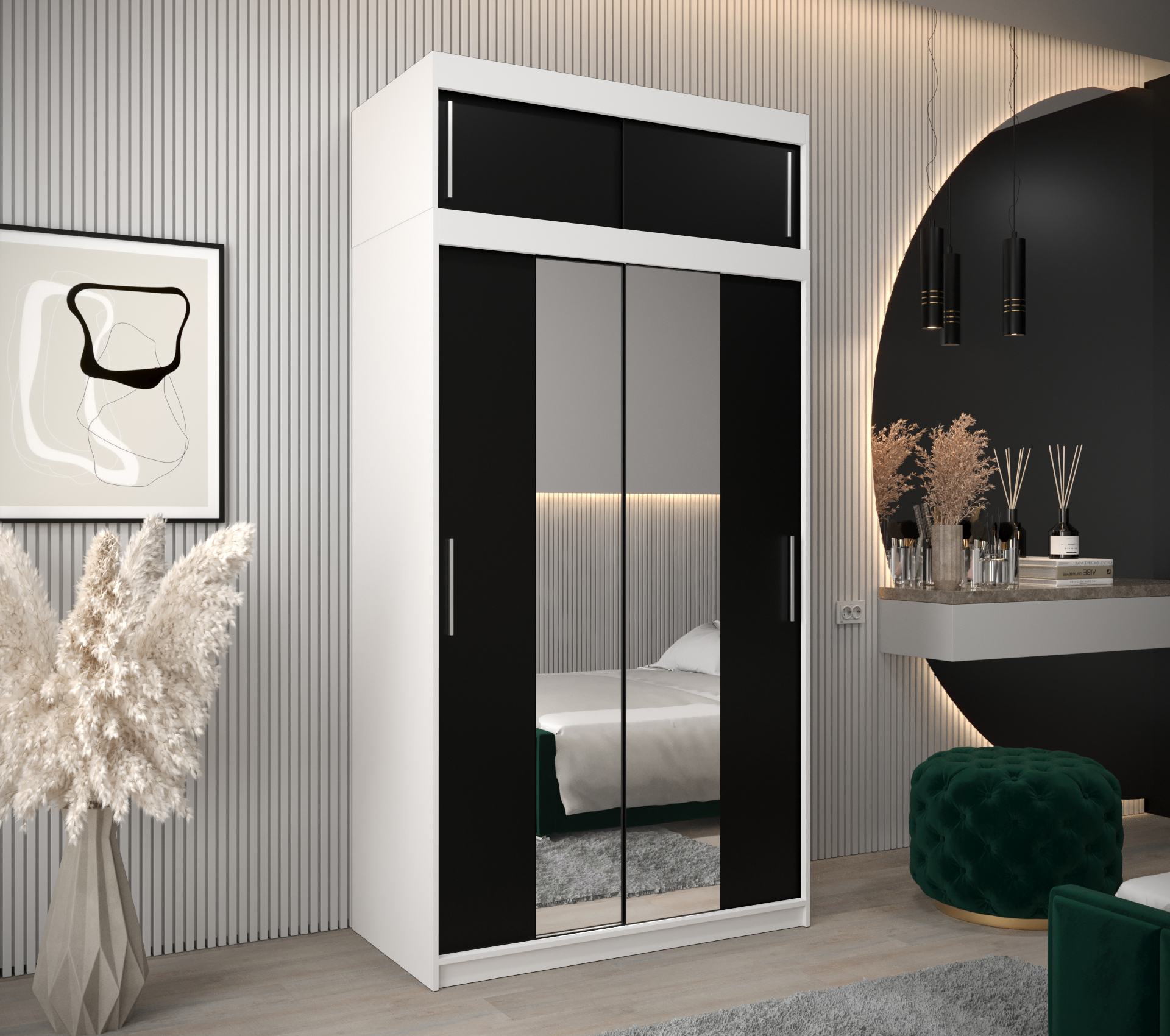 Šatní skříň Abi T1 s nástavcem, bílá, posuvné dveře