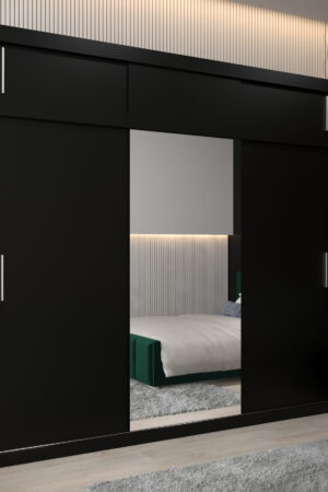 Šatní skříň Abi T1 s nástavcem, černá barva, 250 cm