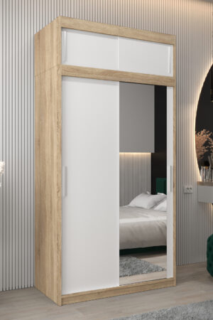 Šatní skříň Abi T2 s nástavcem, dub Sonoma, bílá