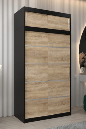 Šatní skříň Abi V1 s černým korpusem a dub sonoma dveřmi