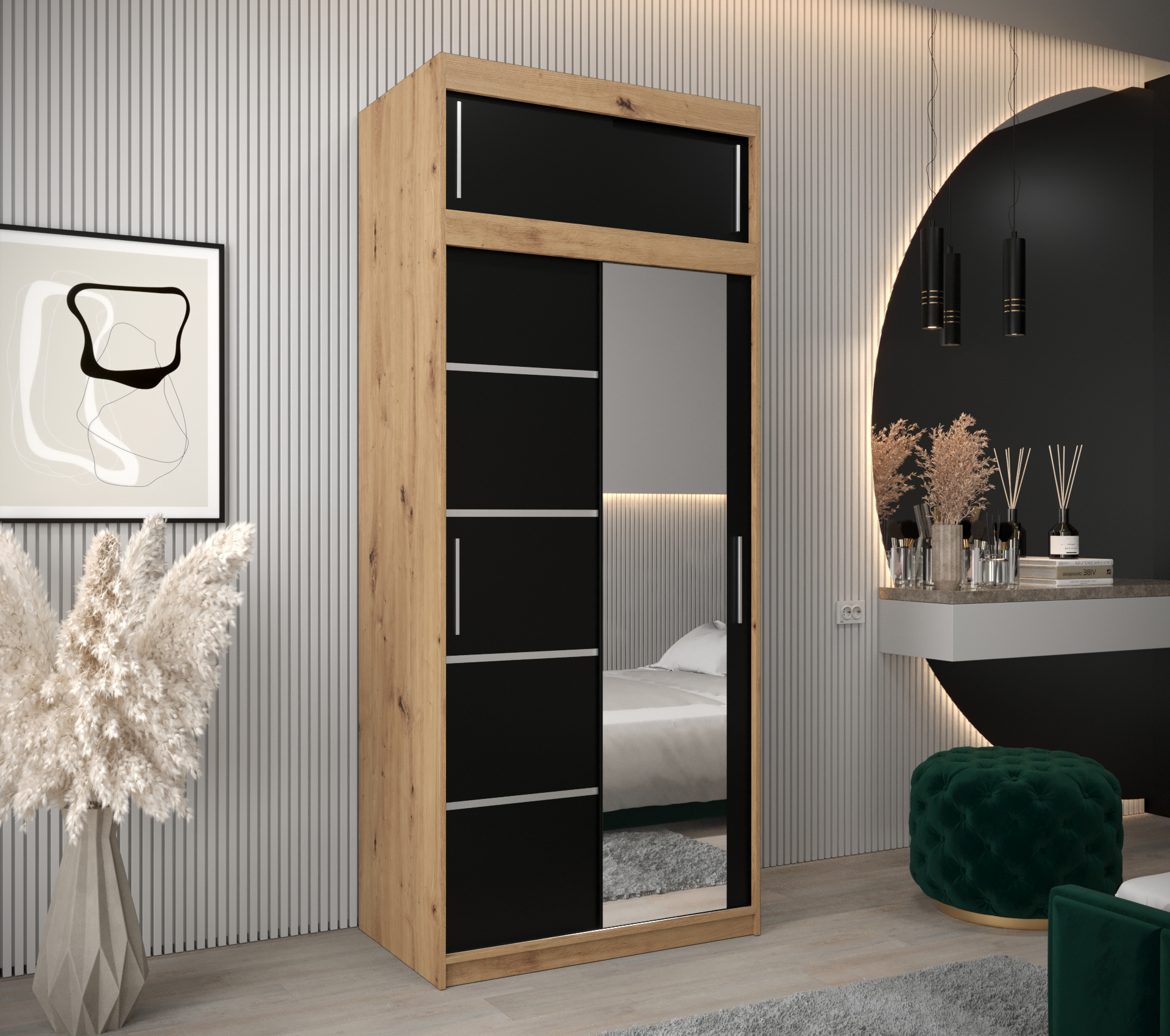 Šatní skříň Abi V2 s nástavcem v barvě dub artisan