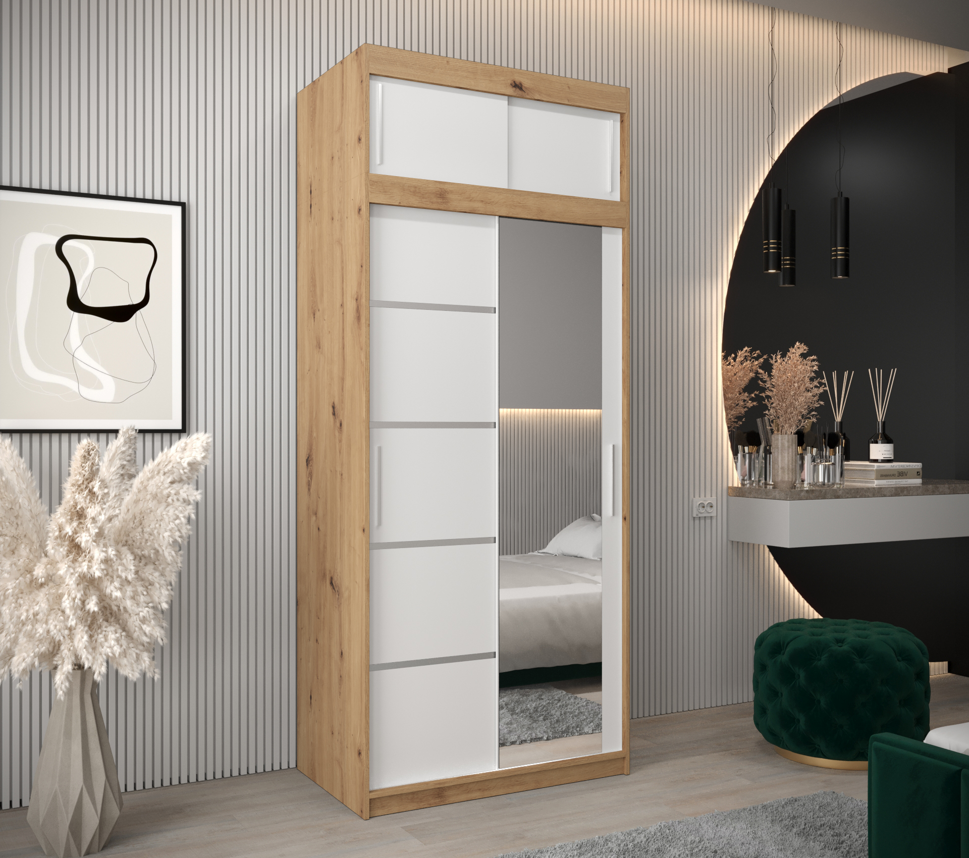 Šatní skříň Abi V2 s nástavcem v barvě dub artisan