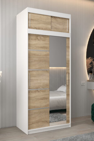 Moderní šatní skříň Abi V2 s nástavcem v bílé barvě