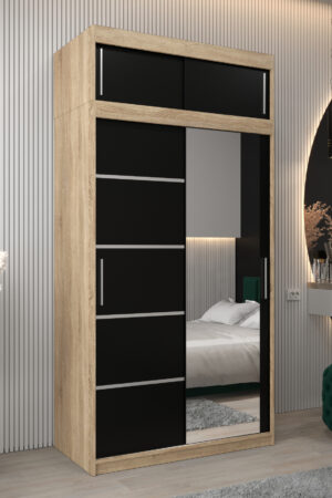 Šatní skříň Abi V2 s nástavcem, dub sonoma, černé dveře