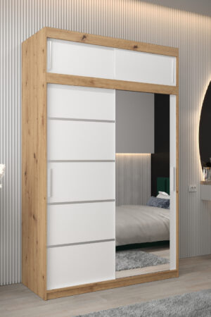 Šatní skříň Abi V2 s bílými dveřmi a dub artisan korpusem