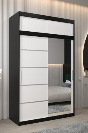 Šatní skříň Abi V2 s nástavcem, černá, bílé dveře