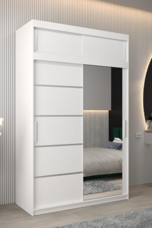 Šatní skříň Abi V2 s nástavcem v bílé barvě.