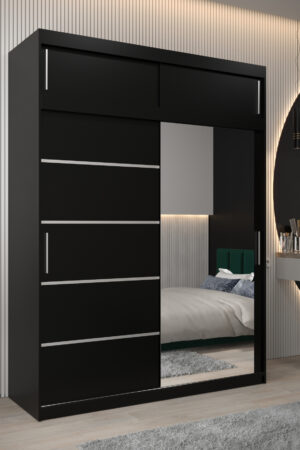 Šatní skříň Abi V2 s černými posuvnými dveřmi a nástavcem