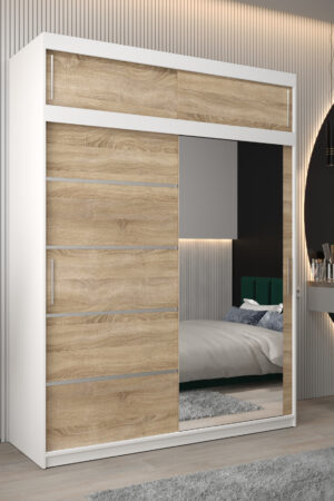 Šatní skříň Abi V2 s bílým korpusem a dubovými dveřmi