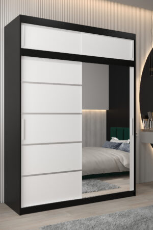 Šatní skříň Abi V2 s černým korpusem a bílými dveřmi