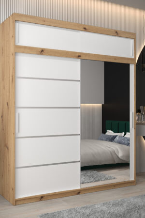 Šatní skříň Abi V2 v dekoru dub artisan s bílými dveřmi