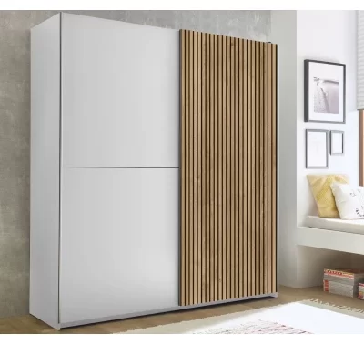 Moderní šatní skříň Berno v bílém a dubovém designu