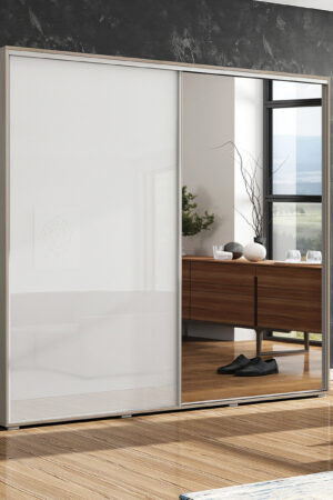 Šatní skříň Ska A7 XL v grafitové barvě s bílými lesklými dveřmi