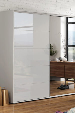 Šatní skříň Ska A11 XL v grafitovém provedení s bílými dveřmi.