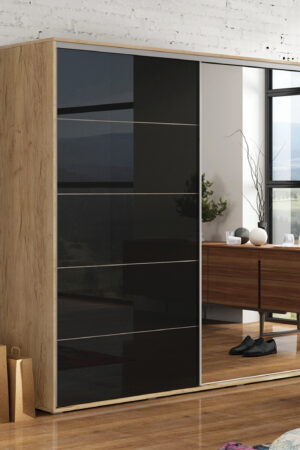 Šatní skříň Ska A11 XL v dubovém provedení s černými dveřmi