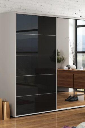 Šatní skříň Ska A11 XL s bílým korpusem a černými lesklými dveřmi