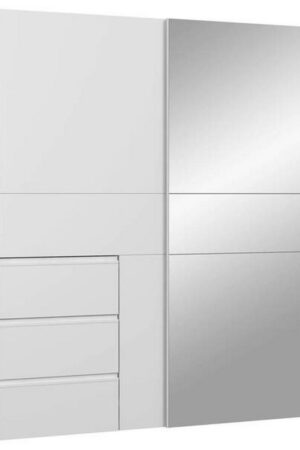 Bílá šatní skříň se zrcadlem a zásuvkami