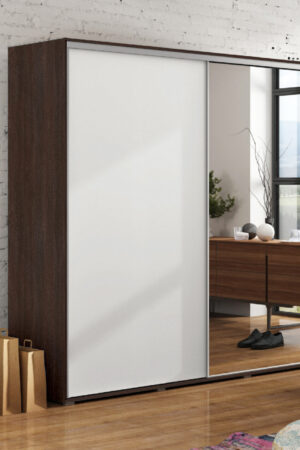 Šatní skříň Ska A20 XL s bílými dveřmi a čokoládovým korpusem