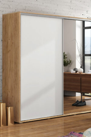 Šatní skříň Ska A20 XL s bílými dveřmi v dubovém designu