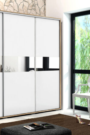 Šatní skříň Ska A27 XL v dubu craft zlatém s bílými dveřmi.