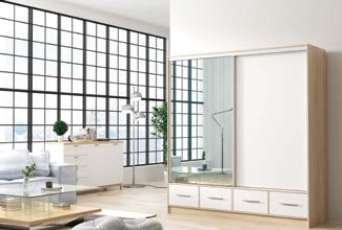 Šatní skříň Hidaka s posuvnými dveřmi a zrcadlem