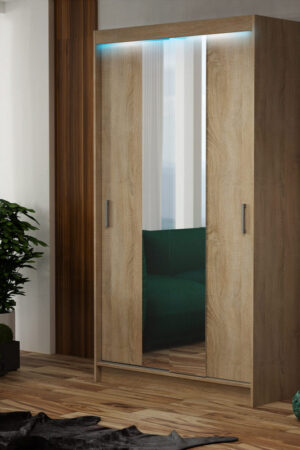 Šatní skříň Nico II s posuvnými dveřmi a zrcadlem v dekoru dub sonoma