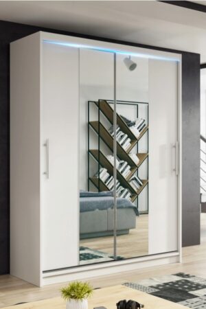 Šatní skříň Nico II s posuvnými dveřmi a zrcadlem v dekoru dub sonoma