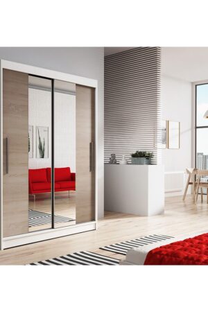 Šatní skříň Neomi 01 s bílými matnými dveřmi a zrcadlem