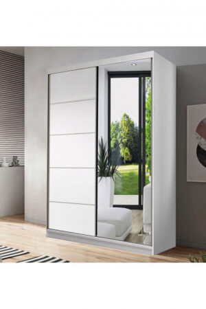 Šatní skříň Neomi 05 s bílými dveřmi a zrcadlem