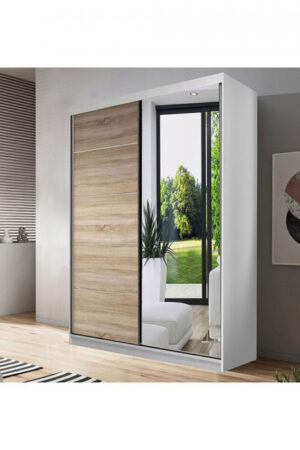 Šatní skříň Neomi 05 s bílými dveřmi a zrcadlem