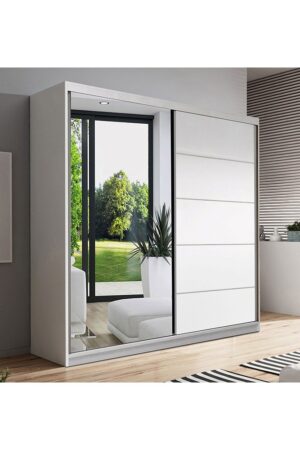 Šatní skříň Bono bis 05 v bílé barvě se zrcadlem