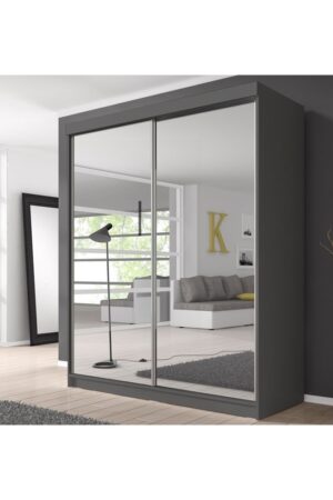 Bílá šatní skříň Multi 20 s posuvnými dveřmi a zrcadlem.