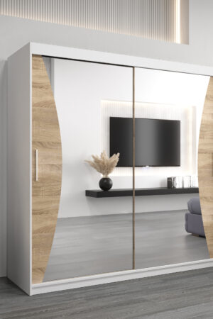 Šatní skříň Abi Mo s bílými dveřmi a zrcadlem