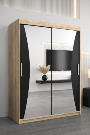 Šatní skříň Abi Mo s posuvnými dveřmi a zrcadlem.