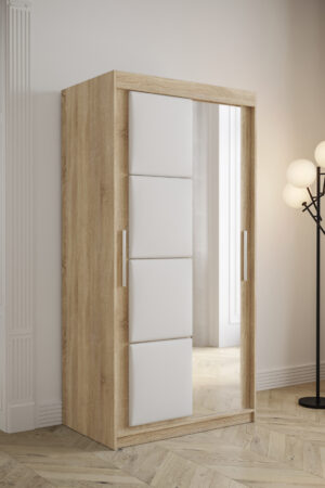 Šatní skříň Abi Tapi v dubu Sonoma s bílou koženkou