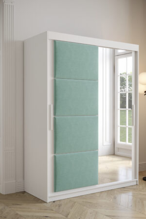 Šatní skříň Abi Tapi s bílým korpusem a zrcadlovými dveřmi