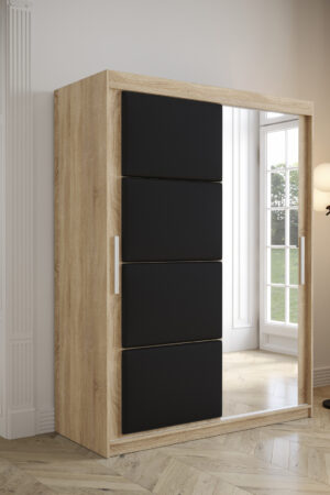 Šatní skříň Abi Tapi v dubovém provedení s koženkovými dveřmi